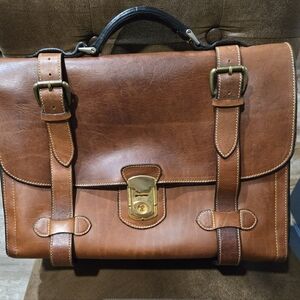 Vintage HOLLAND Brown Leather Field Satchel Briefcase high-quality handmade USA